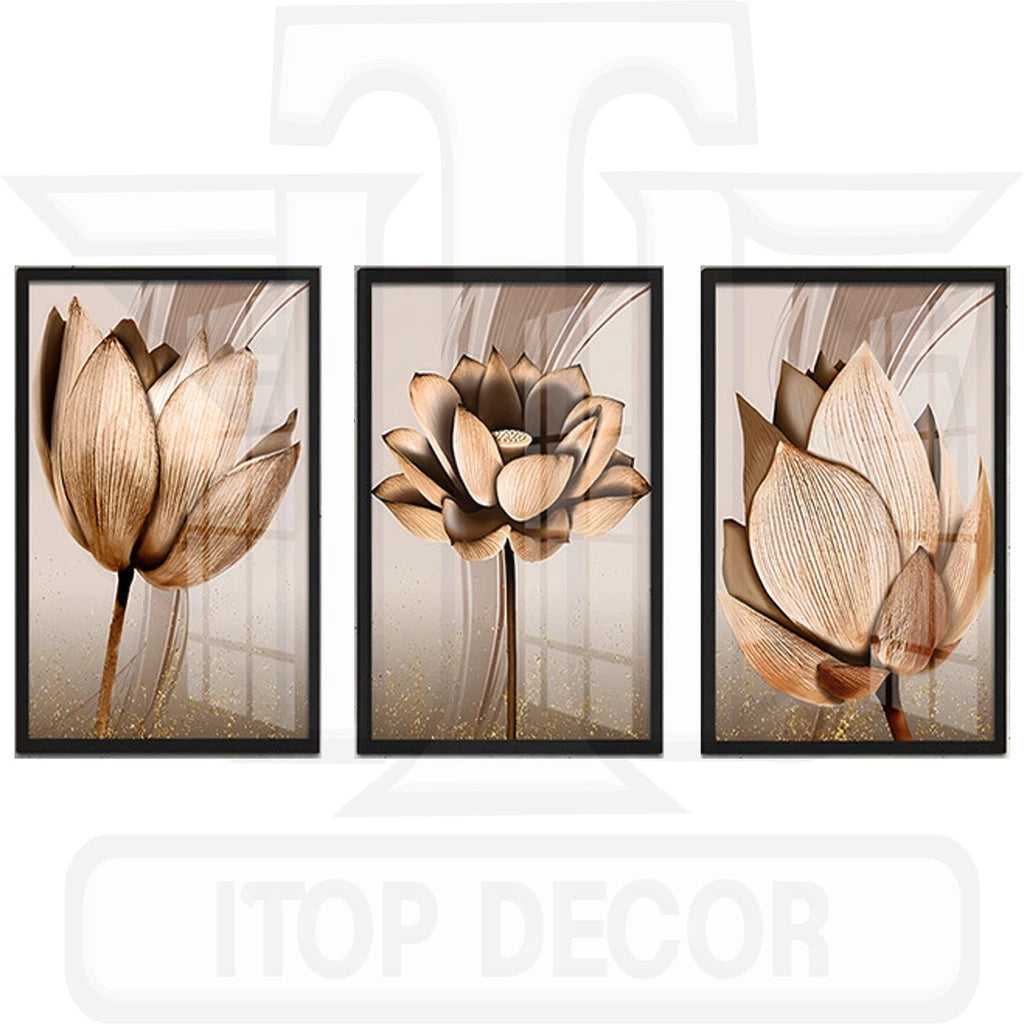 Kit 3 Peças Quadros Decorativos Flores- MDF