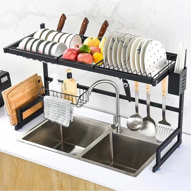 Escorredor Aço Inoxidável 65cm Ajustável Organizador Louça Preto Cozinha