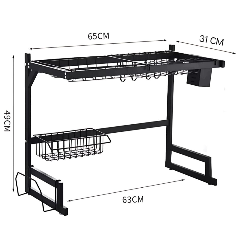 Escorredor Aço Inoxidável 65cm Ajustável Organizador Louça Preto Cozinha