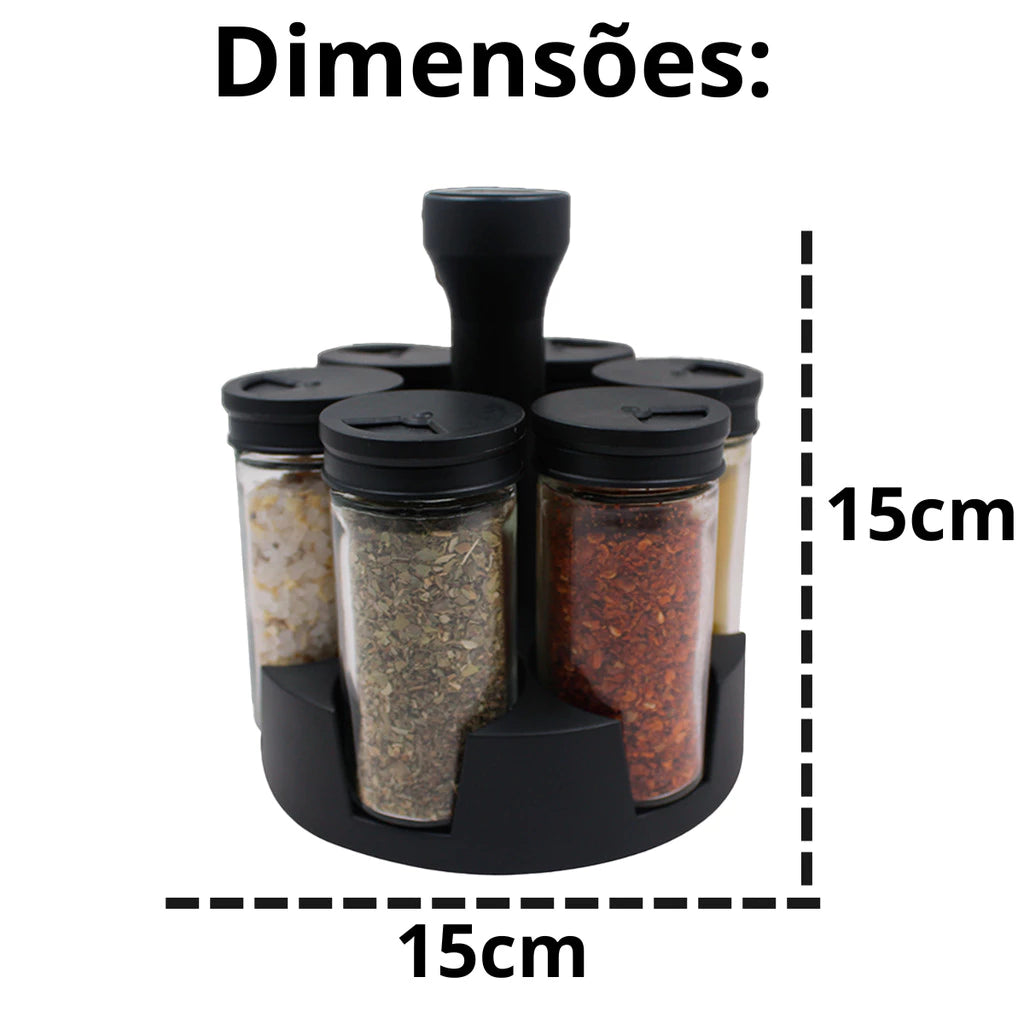 Organizador de Temperos Giratório com 6 Potes de Vidro 90g – Preto
